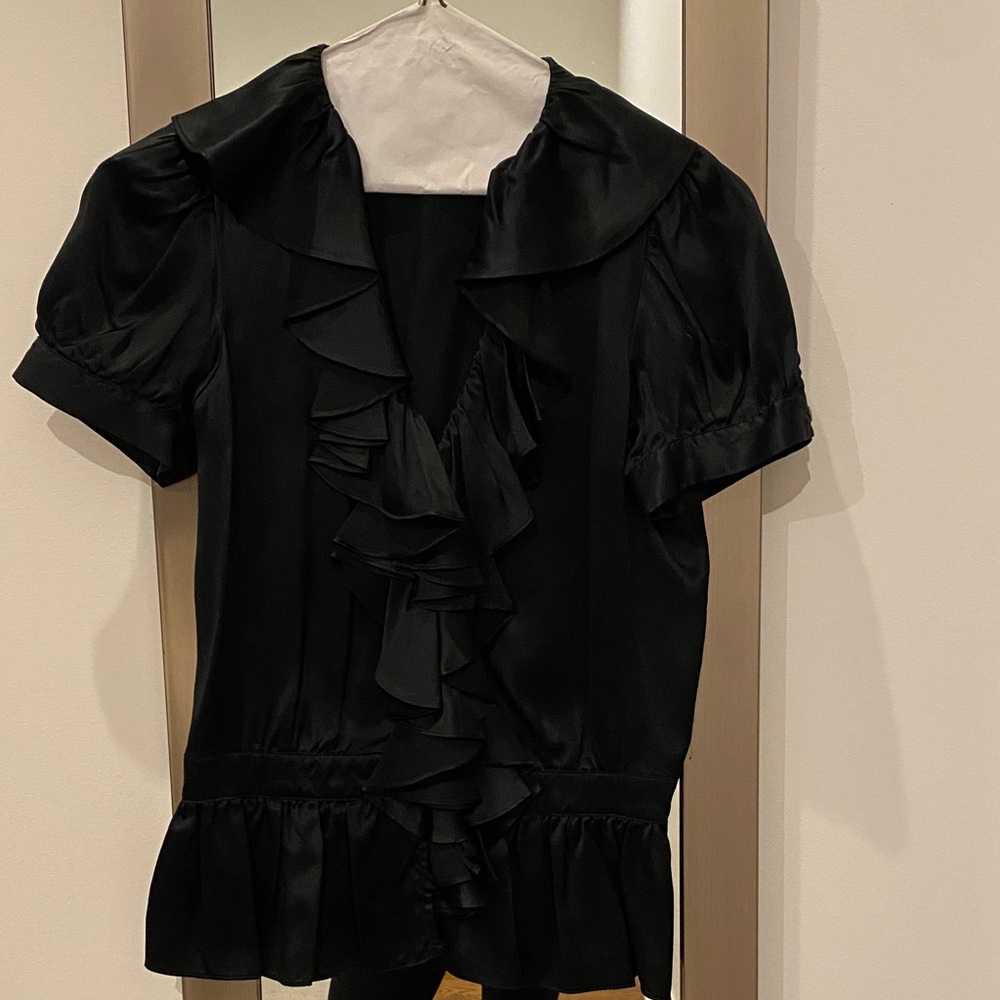 Rugby Ralph Lauren Black Silk Ruffle Blouse